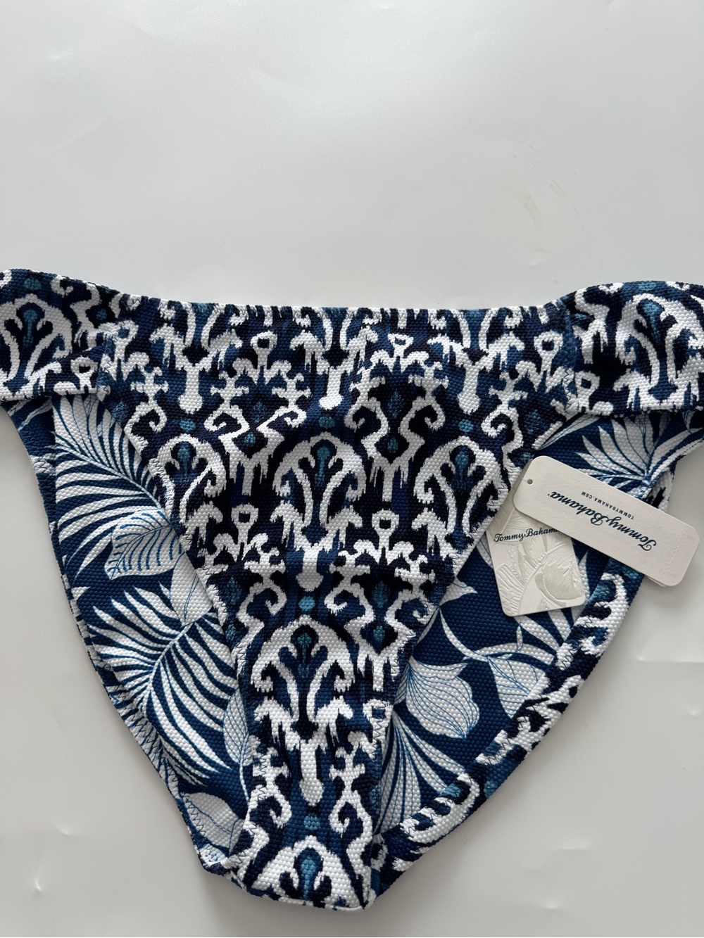 Tommy Bahama Navy & White Patterned Girls Bikini Bottoms with Teal Accents